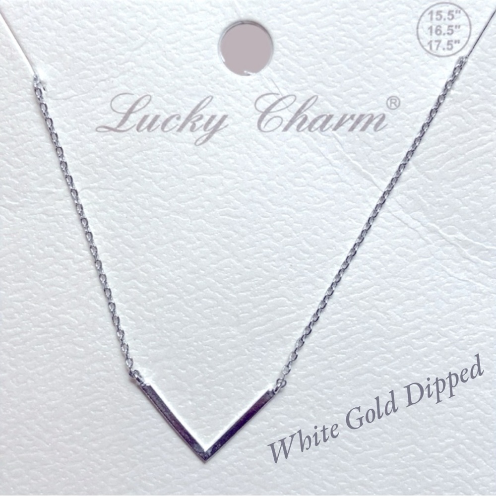 Gorgeous Lucky Charm V necklace White Gold Dipped